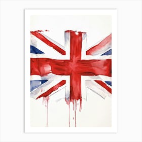 An Authoritative Watercolor Render Of The Distinguished United Kingdom Flag With Its Deep Red Cross (6) Art Print