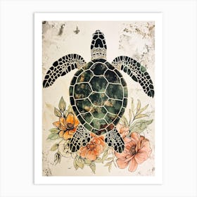 Floral Scrapbook Inspired Sea Turtle 2 Art Print