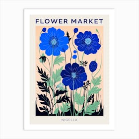 Blue Flower Market Poster Love In A Mist Nigella 2 Art Print