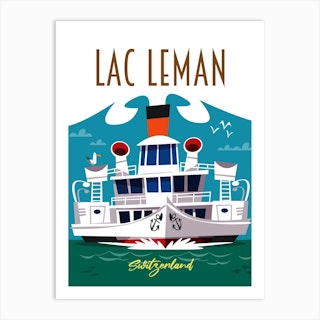 Lac Leman Poster Blue & White Art Print