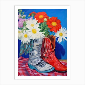 Oil Painting Of Wild Flowers And Cowboy Boots, Oil Style 2 Art Print