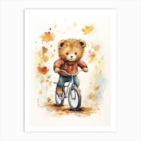 Biking Watercolour Lion Art Painting 3 Art Print