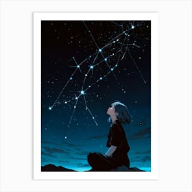 Girl Looking At The Stars 2 Art Print