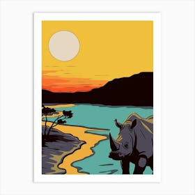 Rhino In The Wild Geometric Block Colour Illustration 4 Art Print