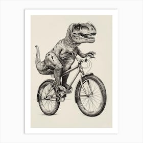 Dinosaur On A Bike Black Ink Illustration 1 Art Print