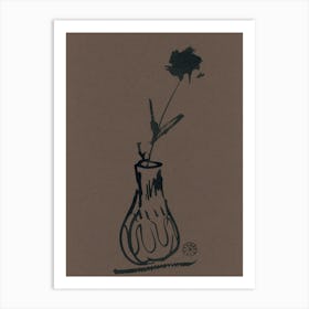 Rose In A Vase brown black ink minimal minimalist minimalism contemporary modern flower floral art bedroom living room Art Print