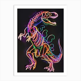 Neon Dinosaur Line Skeleton Art Print