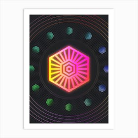 Neon Geometric Glyph in Pink and Yellow Circle Array on Black n.0116 Art Print