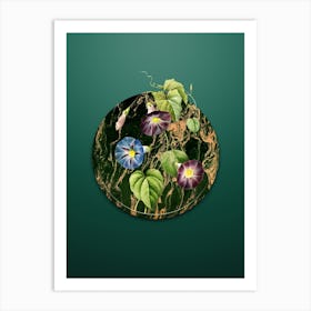 Vintage Morning Glory Botanical in Gilded Marble on Dark Spring Green n.0006 Art Print