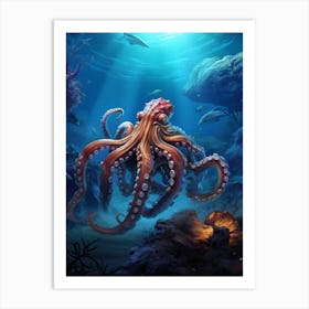 Defensive Octopus Illustration 1 Art Print