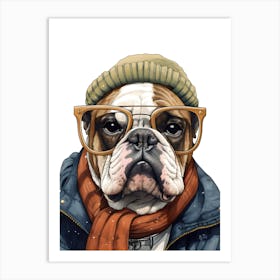 English Bulldog Dog Wearing Glasses Art Print