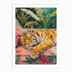 Oil Painting Tiger Sleeping 6 Art Print