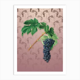 Vintage Black Aleatico Grape Botanical on Dusty Pink Pattern n.0194 Art Print