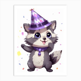 Cute Kawaii Cartoon Raccoon 16 Art Print