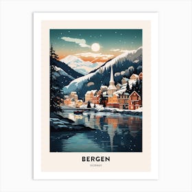 Winter Night  Travel Poster Bergen Norway 2 Art Print