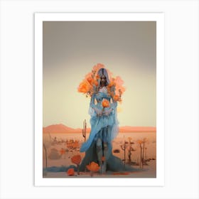 portrait of a woman in a field illustration Art Print