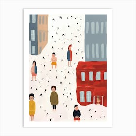 London Red Bus Scene, Tiny People And Illustration 8 Art Print
