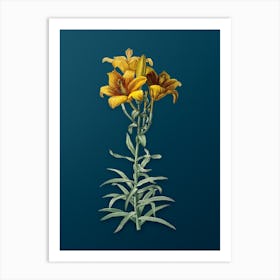 Vintage Fire Lily Botanical Art on Teal Blue n.0775 Art Print