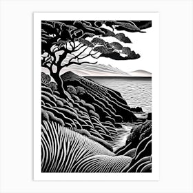 Wave Hill, Usa Linocut Black And White Vintage Art Print