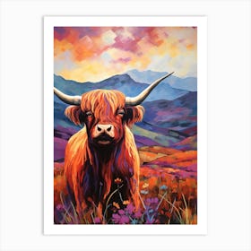 Colourful Brushstroke Highland Cow Art Print