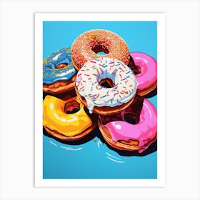 Stack Of Donuts Blue Background 1 Art Print