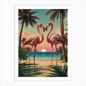 Flamingos On The Beach Art Print