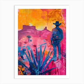 Colorful Cowboy In A Desert Art Print