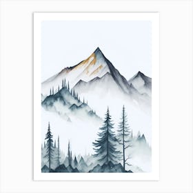 Mountain And Forest In Minimalist Watercolor Vertical Composition 251 Art Print