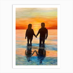 Couple Holding Hands At Sunset Art Print