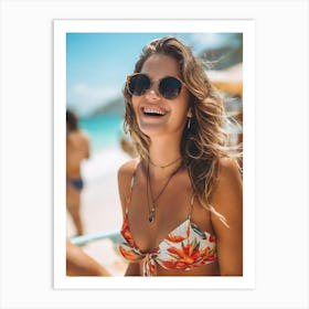 Female Bikini People Caucasian Modern Lifestyle Portrait Holiday Away Weekend Sunglasses (19) Art Print