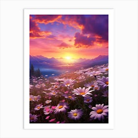 Daisy Wildflower With Sunset (2) Art Print