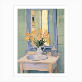 Bathroom Vanity Painting With A Daffodil Bouquet 1 Art Print