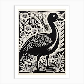B&W Bird Linocut Goose 1 Art Print