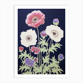 Hanaichige Japanese Anemone 1 Vintage Botanical Woodblock Art Print