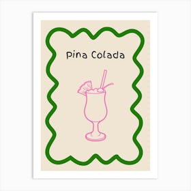 Pina Colada Doodle Poster Green & Pink Art Print