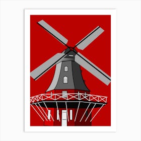 Windmill On A Red Background Art Print