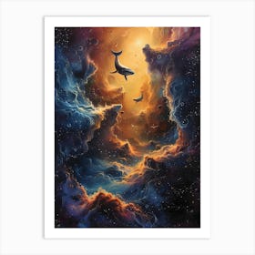 Whales In The Sky, Bichromatic, Surrealism, Impressionism Art Print