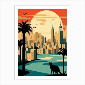 Doha, Qatar Skyline With A Cat 3 Art Print