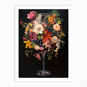 A Giant Wine Glass Overflowing With Flowers Art Print