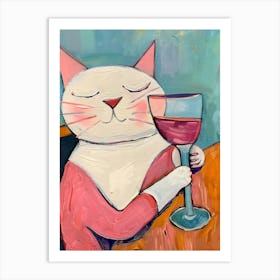 Cat Drinking Wine 2 Art Print