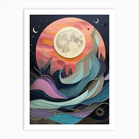 Moon And Waves Abstract Art Print