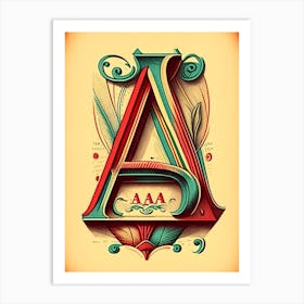 A, Letter, Alphabet Vintage Sketch 1 Art Print