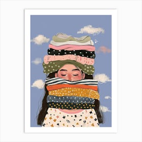 Girl With A Stack Of Clothes Art Print