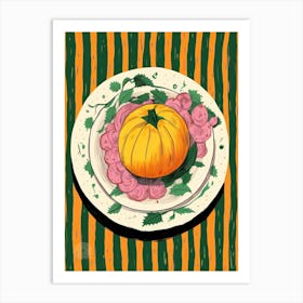 A Plate Of Pumpkins, Autumn Food Illustration Top View 5 Art Print