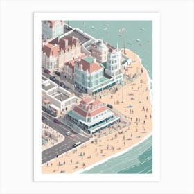 Town Beach Isometric Pastels Architecture Grand Budapest Large Style Art Print