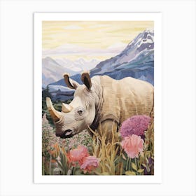 Colourful Rhino With Plants 2 Art Print