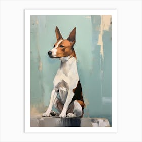 Basenji Dog, Painting In Light Teal And Brown 0 Art Print