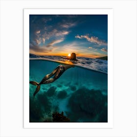 Mermaid At Sunset -Reimagined 1 Art Print