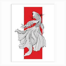 Graceful Betta Fish Line Art – Japanese Minimalist Style Affiche