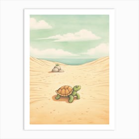 Cute Sea Turtle On The Beach Drawing 2 Art Print